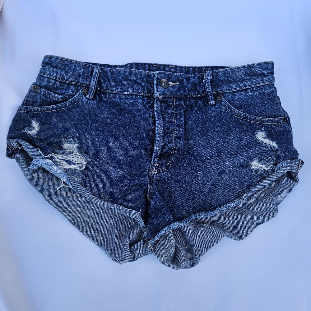 ROXY Distressed Cuffed Daisy Duke Shorts Size-28 Button Fly Shorts Hippie.